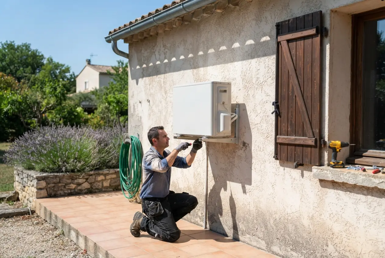 Technicien posant un climatiseur split à Sorgues